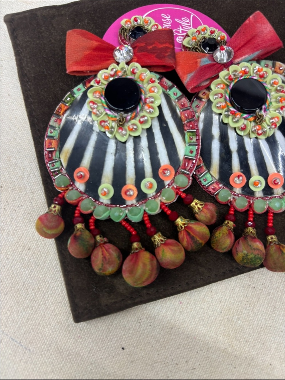 Ranjana khanColorful Boho Statement Earrings with Ribbon